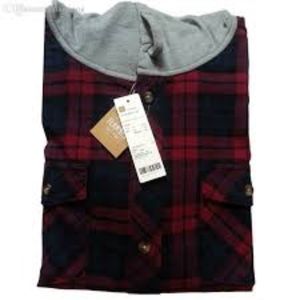 Red and Navy Flannel with Grey Hood